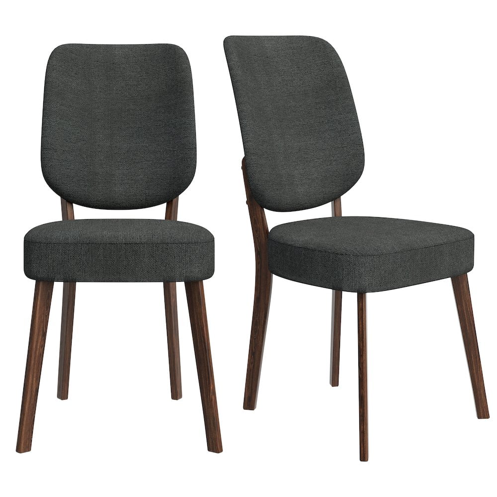 Charcoal Gray Linen Upholstered Side Chair with Walnut Wood Legs