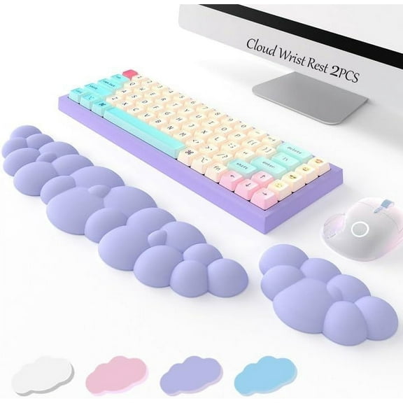 HL Keyboard Cloud High Density Memory Foam Wrist Rest for Office/Computer/Laptop/Gaming/Mac, Purple, 2 Pack