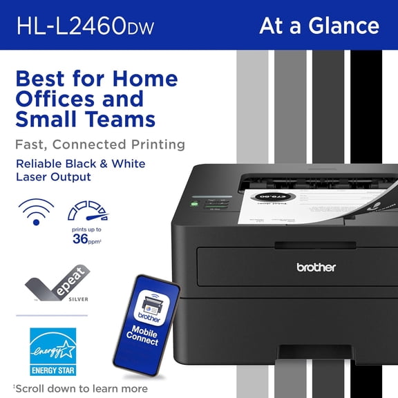 HL-L2460DW Wireless Compact Monochrome Laser Printer with Duplex and Mobile Printing