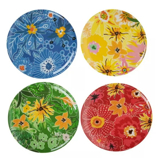 HL Melamine Appetizer Plates Floral Designs  Multicolor 8.5" Round, Salad 4 Piece Set