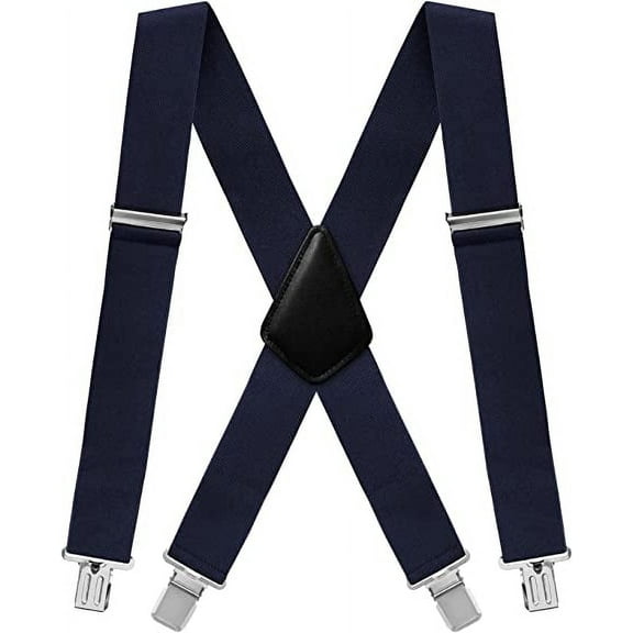 HL Mens Suspenders X-Back 2" Wide Adjustable Solid Straight Heavy Duty Clip Suspenders for Men