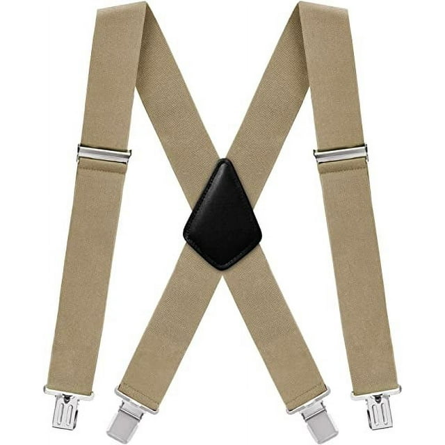 HL Mens Suspenders XBack 2" Wide Adjustable Solid Straight Heavy Duty