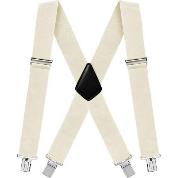 HL Mens Suspenders X-Back 2" Wide Adjustable Solid Straight Heavy Duty Clip Suspenders for Men
