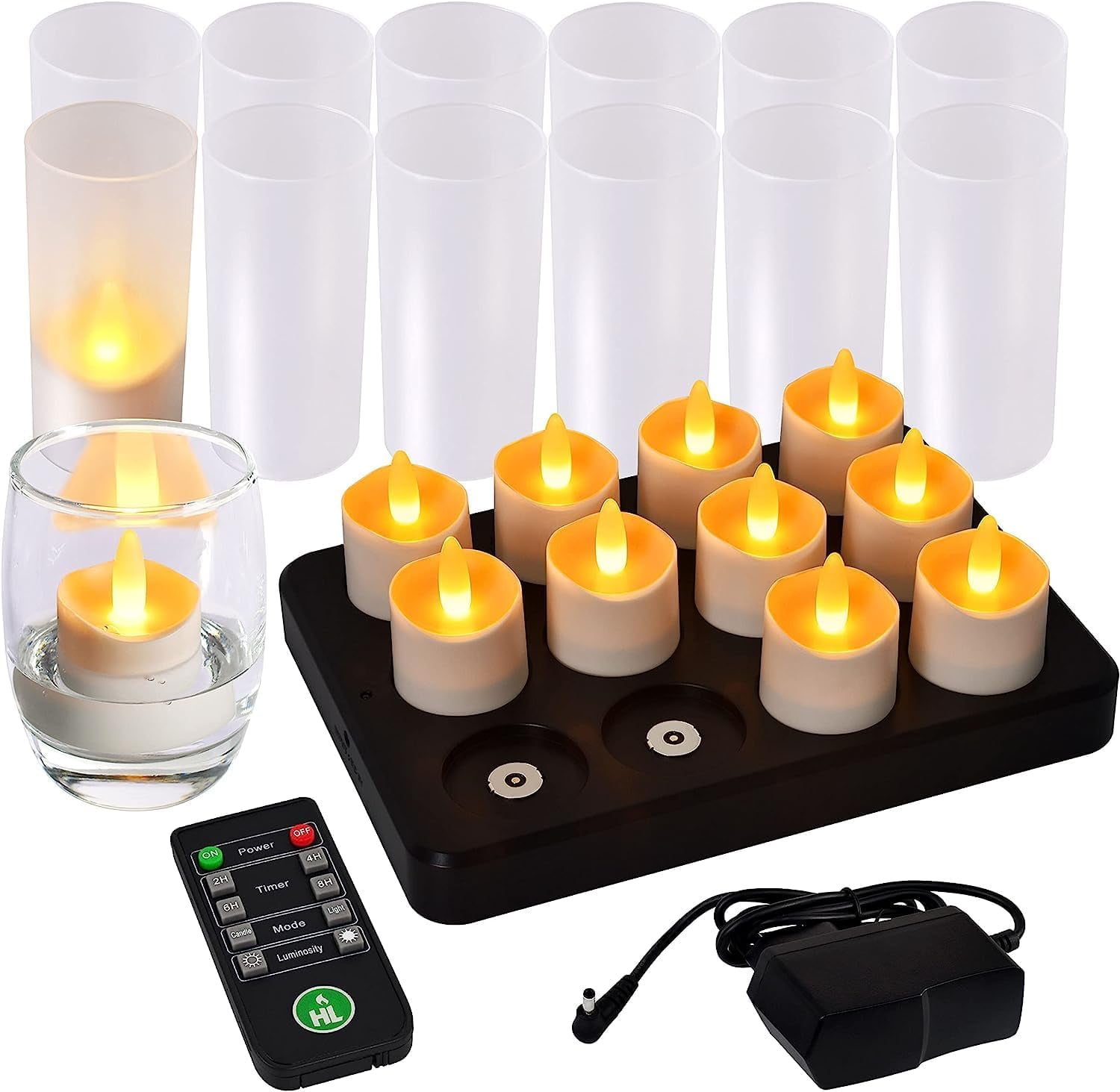 HL Rechargeable Tea Light Candles with Remote Timer,LED Tea Lights Candles Battery Operated,Waterproof Flameless Candles for Home Decor Seasonal Decor,100Hours,Amber,12Pack