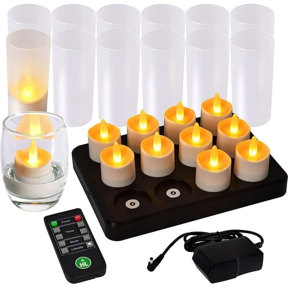 HL Rechargeable Tea Light Candles with Remote Timer,LED Tea Lights Candles Battery Operated,Waterproof Flameless Candles for Home Decor Seasonal Decor,100Hours,Amber,12Pack