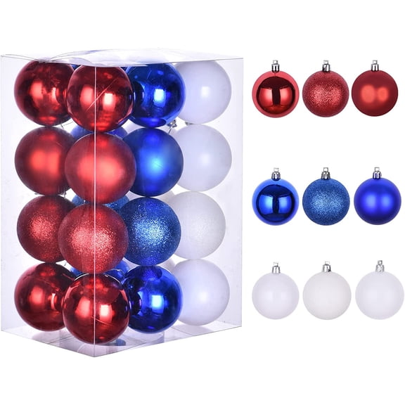 HL Shatterproof Independence Ball Ornament, Plastic Red/White/Blue, 24 Count