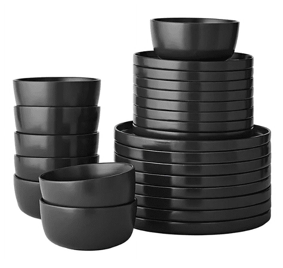 HL121428 24 Piece Modern Stoneware Dinnerware Set, Black