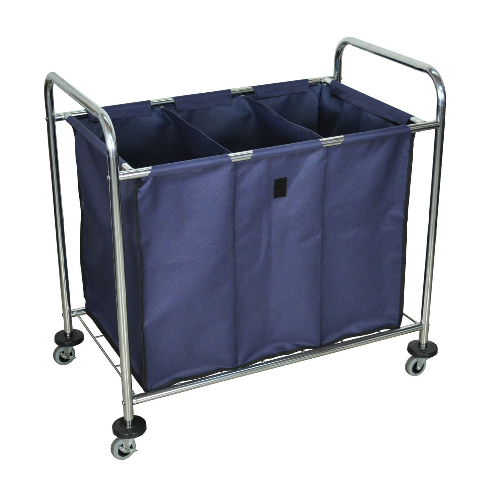 Navy Heavy-Duty Canvas 3-Compartment Laundry Sorter with Chrome Frame