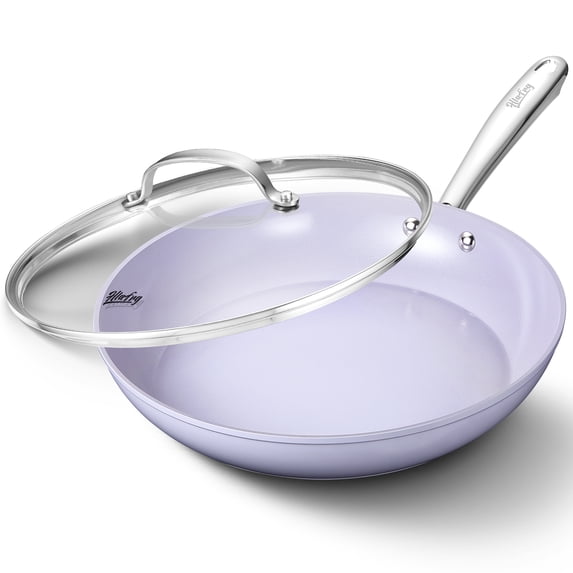 HLAFRG 10 Inch Nonstick Frying Pan with Lid, Omelet Pan, Effortless Cleaning,10 inch Small Pan with Heat-Resistant Handle, Ceramic Skillet, Compatible with All Stoves, Purple