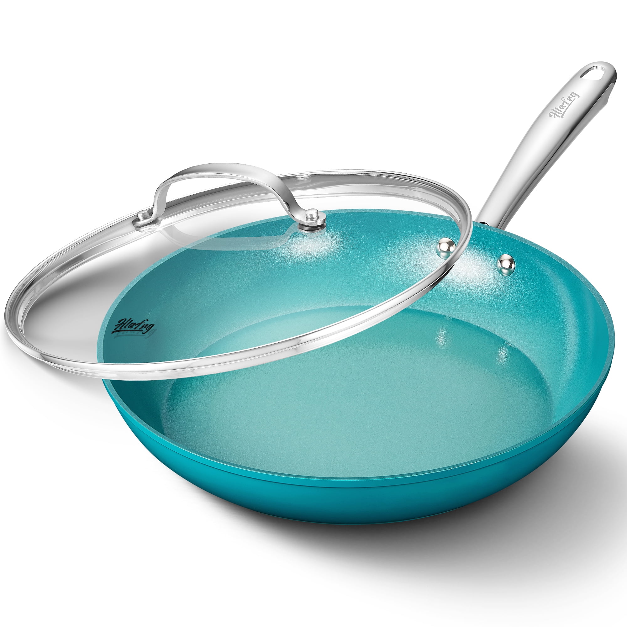 HLAFRG 12 Inch Nonstick Frying Pan with Lid, Ceramic Skillet, Less Oil ...