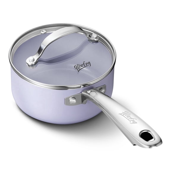 Koch Systeme CS 1QT Nonstick Saucepan with Lid, Small Pot with Stainless Steel Handle, Saucepan with Ceramic Coating, Oven Safe, Easy to Clean, Gradient Purple