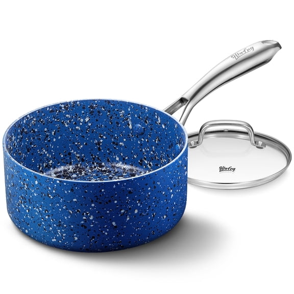 HLAFRG 3 Quart Saucepan with Lid, Blue Small Nonstick Sauce Pot with Lid, Insulated stainless steel handle