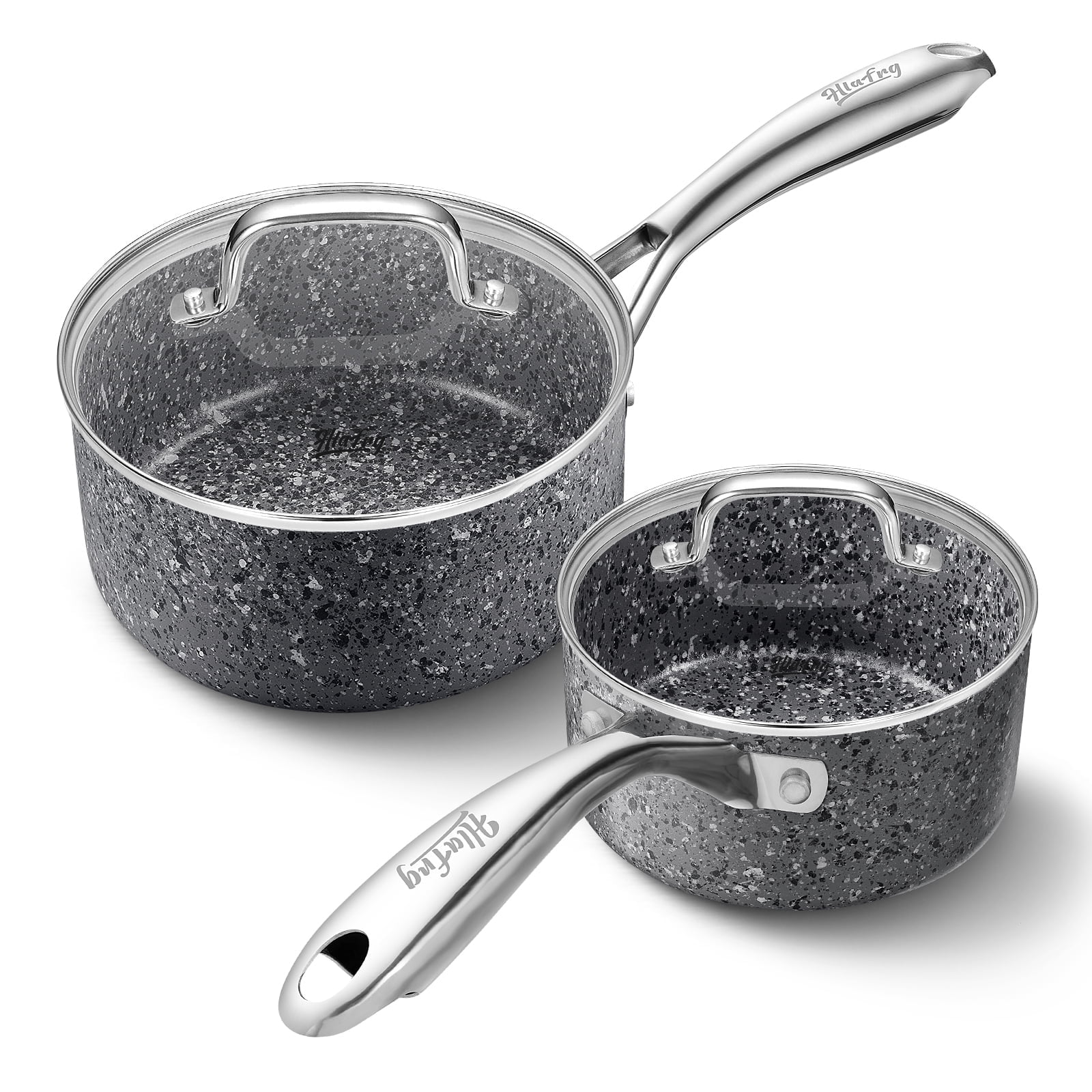 HLAFRG Kitchen Nonstick Saucepan Set – 1QT & 2QT Sauce Pan Set with Lids – Multipurpose Pots Set for Home Kitchen or Restaurant, Dishwasher Safe, Grey