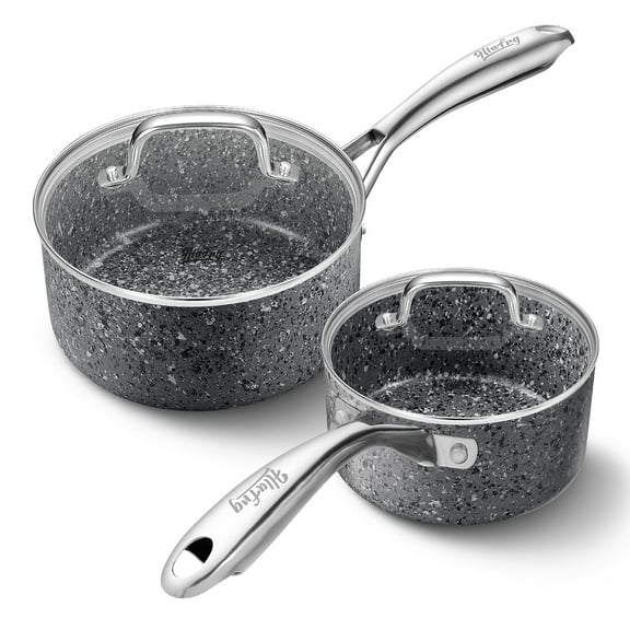 HLAFRG Kitchen Nonstick Saucepan Set - 1 Qt and 2 Qt Sauce Pan Set with Lid - Multipurpose Pots Set Use for Home Kitchen or Restaurant (Grey Granite)