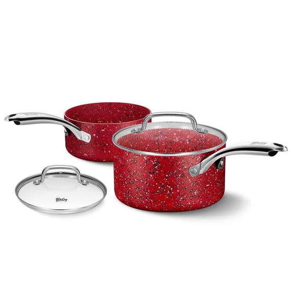 HLAFRG Nonstick 2Qt & 3Qt Sauce Pan Set with Lid, Saucepan Set with Lid, Natural Granite Nonstick Saucepan Set, Red