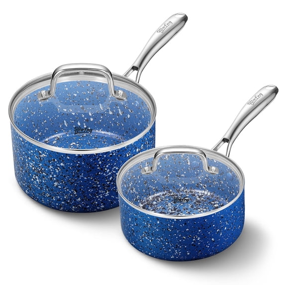 HLAFRG Saucepan Set with Lid – Nonstick 2QT & 3QT Sauce Pan Set with Lid, Natural Granite Nonstick Saucepan Set, Blue