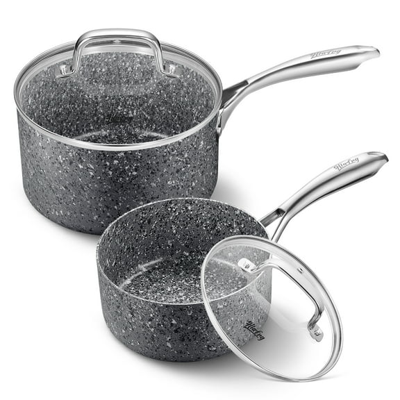 HLAFRG Saucepan Set with Lid, Nonstick 2Qt & 3Qt Sauce Pan Set with Lid, Small Pot with Lid,epan Set, Small Sauce Pots Natural Granite Nonstick Sauc, Grey Pot Set - 2Qt & 3Qt