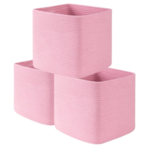 HLAOLA 3-Pack 20L Woven Baskets, Square Cotton Rope Baskets for Organizing, for Living Room Bedroom Bathroom