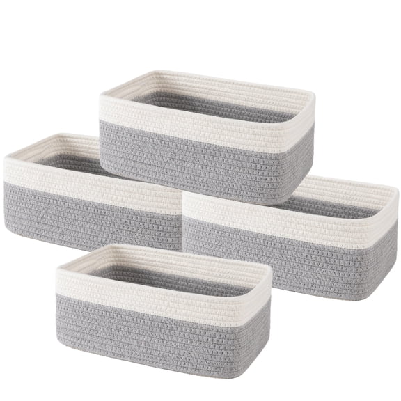 HLAOLA 4-Pack Cotton Rope Storage Baskets, Rectangle Baskets with Handles, Nursery & Bathroom Organizer