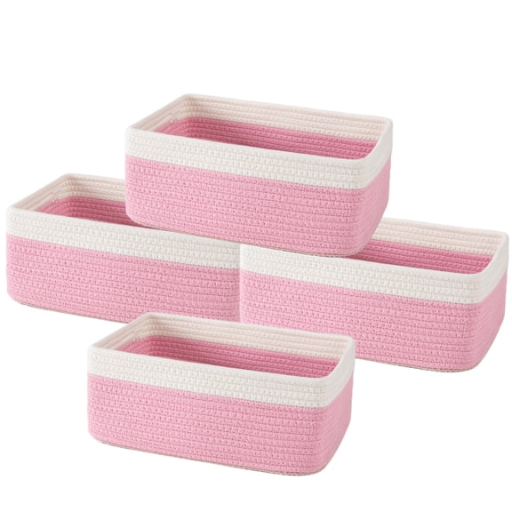 HLAOLA 4-Pack Cotton Rope Storage Baskets, Rectangle Baskets with Handles, Nursery & Bathroom Organizer