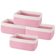 HLAOLA 4-Pack Cotton Rope Storage Baskets, Rectangle Baskets with Handles, Nursery & Bathroom Organizer