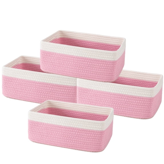 HLAOLA 4-Pack Cotton Rope Storage Baskets, Rectangle Baskets with Handles, Nursery & Bathroom Organizer
