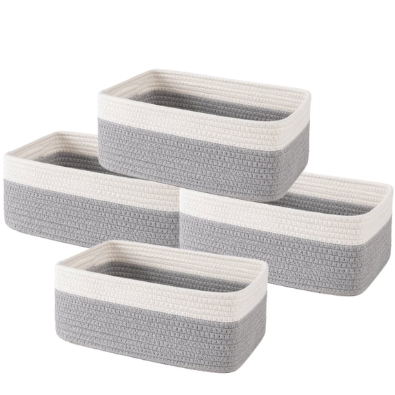 HLAOLA 4-Pack Cotton Rope Storage Baskets, Rectangle Baskets with Handles, Nursery & Bathroom Organizer