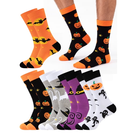 ARWSER Mens 5 Pairs Halloween Socks Crew Socks Funny Colorful Crazy Funny Long Socks as Perfect Gift