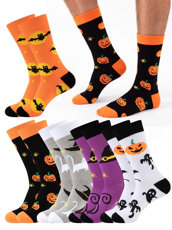 Mens 5 Pairs Halloween Socks Crew Socks Funny Colorful Crazy Funny Long Socks as Perfect Gift