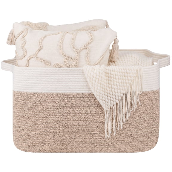 HLAOLA 90L Large Cotton Rope Basket with Sturdy Handles – Woven Blanket Basket for Living Room, Laundry, Nursery & Toy Storage, Storage Bin Foldable & Safe for Baby
