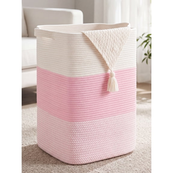 HLAOLA Large Cotton Rope Baskets for Storage,Tall Woven Basket for Living Room，Nursery, Bathroom Hamper with Handles，76L