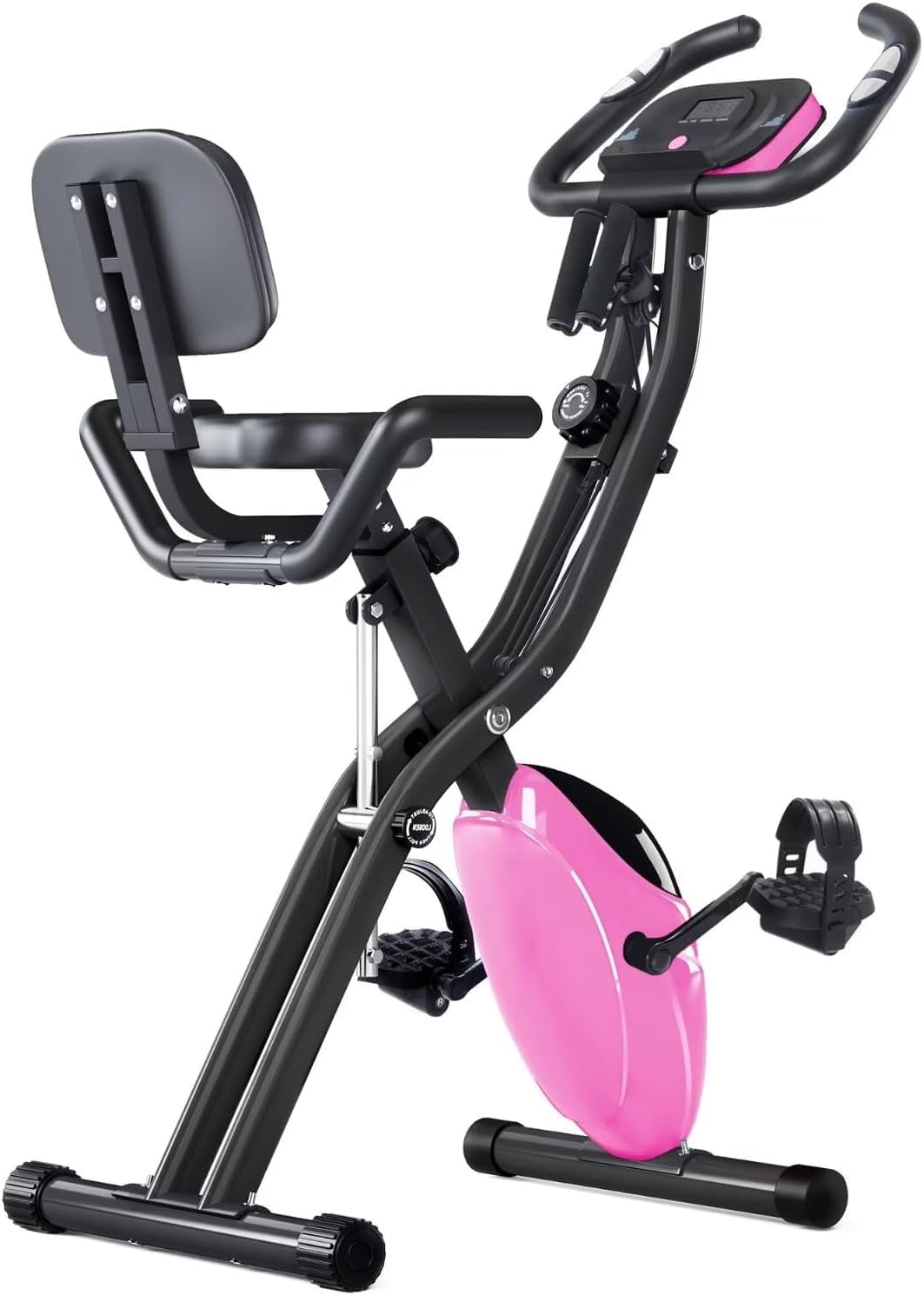 HLAiLL Foldable Magnetic Stationary Exercise Bike for Home 10-Level Adjustable Resistance Indoor Cycling Maximum Weight 300 lbs with Arm Bands and Backrest(Gray)