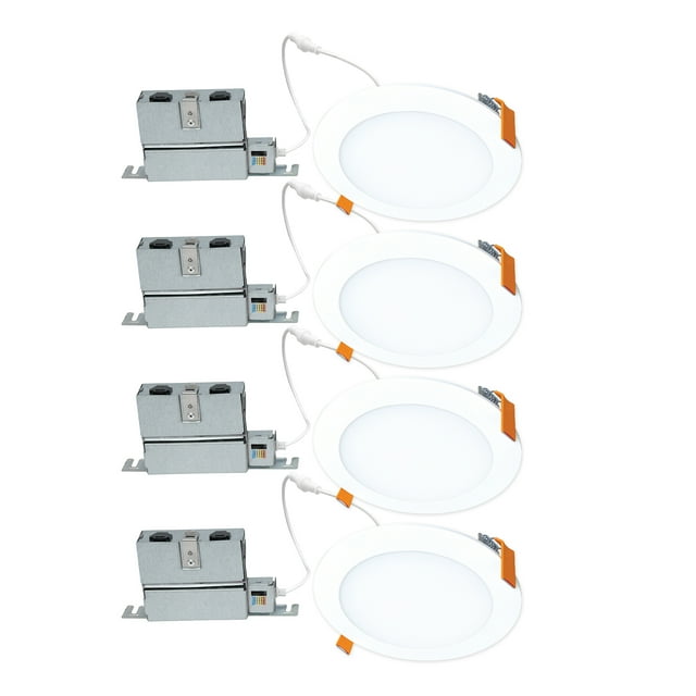 HLBPH 6 in. Canless LED Downlight with Smooth Lens. Selectable 5CCT 1000 Lumens 4-Pack