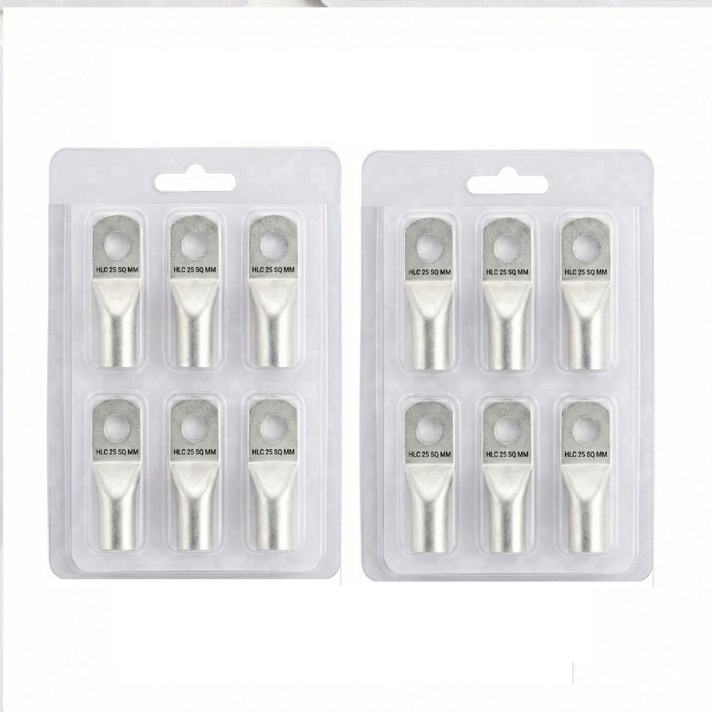 HLC Aluminum Lug | 25 mm² Wire Connector | Stud Hole | Heavy Duty Electrical Cable Lug | Crimp Type pack of 6