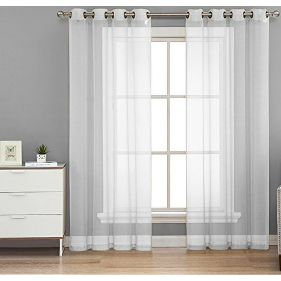 HLC.ME 2 Piece Sheer Window Curtain Grommet Panels (White) - 63" Inch Long