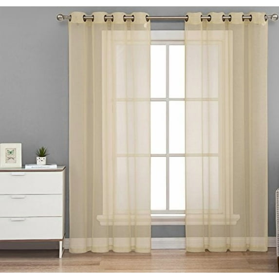HLC.ME 2 Piece Sheer Window Curtain Grommet Panels (Beige) - 95" Inch Long