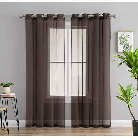 HLC.ME 2 Piece Semi Sheer Voile Window Drapery Curtain Grommet Panels for Bedroom & Living Room (54" W x 84" L, Chocolate Brown) Chocolate Brown 54 W x 84 L