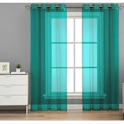 HLC.ME 2 Piece Sheer Window Curtain Grommet Panels (Aqua Blue (Teal)) 54" x 84" Each