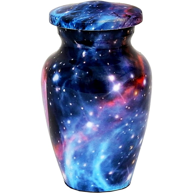 Ruzioon Universe Sky Blue Aluminum Small Cremation Urn, with Velvet Interior