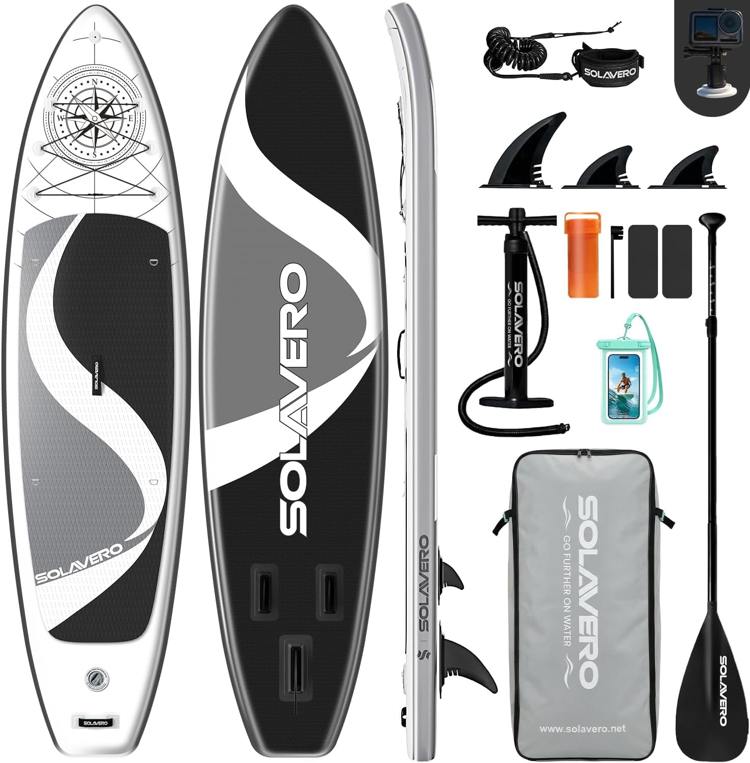 SOLAVERO 10'6" Inflatable Stand Up Paddle Board, Ultra-Light SUP Board with Accessories, Anti-Slip EVA Deck for Adults