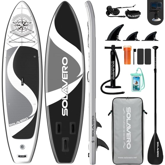 SOLAVERO 10'6" Inflatable Stand Up Paddle Board, Ultra-Light SUP Board with Accessories, Anti-Slip EVA Deck for Adults
