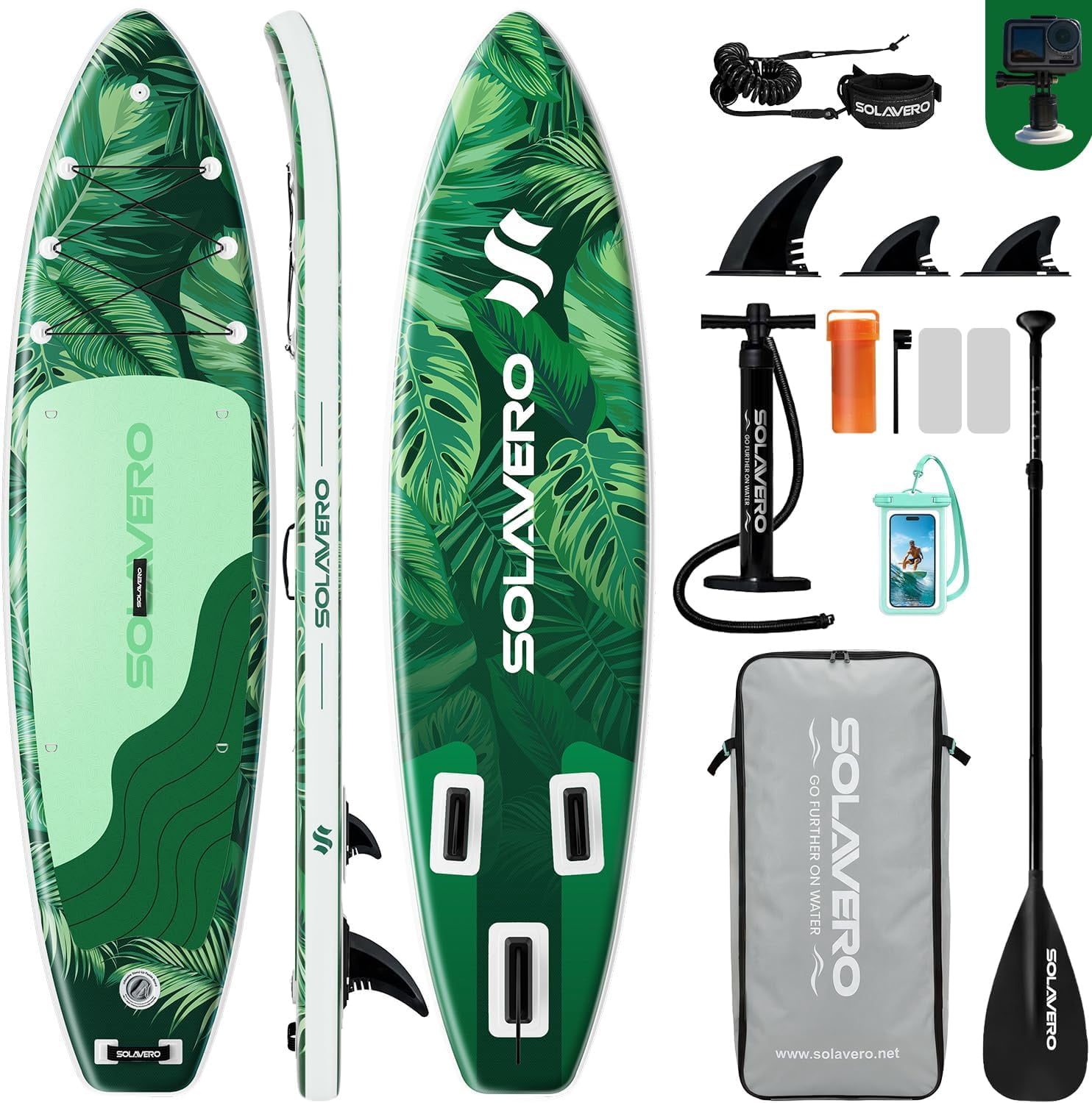 SOLAVERO 10'6" Inflatable Stand Up Paddle Board, Ultra-Light SUP Board with Accessories, Anti-Slip EVA Deck for Adults