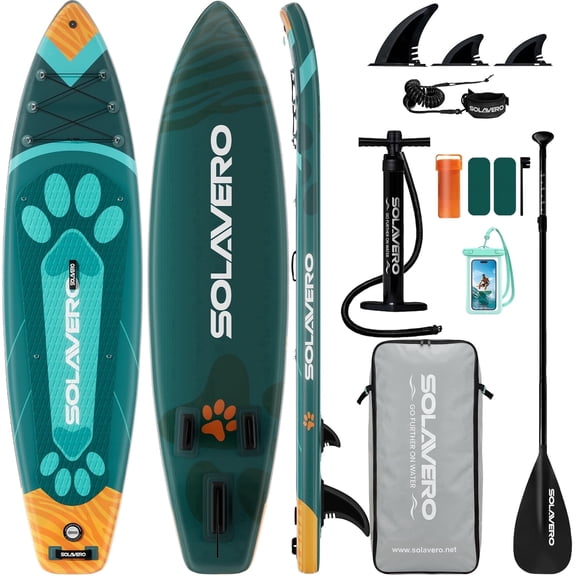 SOLAVERO 10'6" Inflatable Stand Up Paddle Board, Ultra-Light SUP Board with Accessories, Anti-Slip EVA Deck for Adults