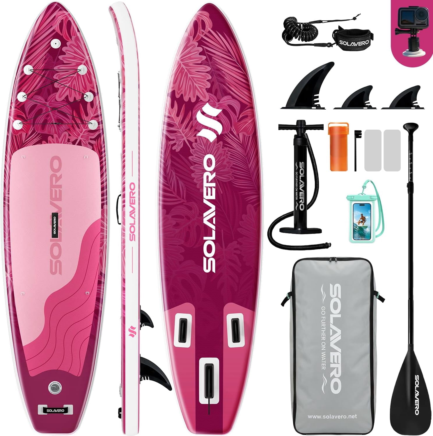 SOLAVERO 10'6" Inflatable Stand Up Paddle Board, Ultra-Light SUP Board with Accessories, Anti-Slip EVA Deck for Adults