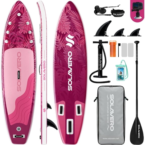 SOLAVERO 10'6" Inflatable Stand Up Paddle Board, Ultra-Light SUP Board with Accessories, Anti-Slip EVA Deck for Adults