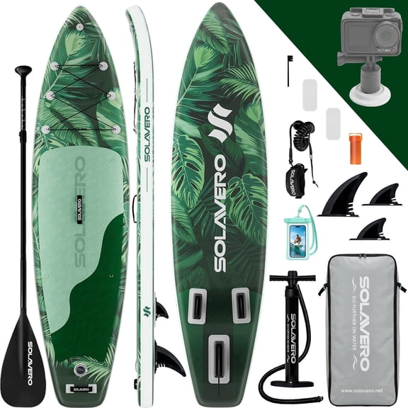 SOLAVERO 10'6" Inflatable Stand Up Paddle Board, Ultra-Light SUP Board with Accessories, Anti-Slip EVA Deck for Adults