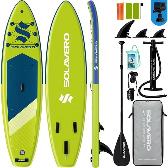SOLAVERO 10'6" Inflatable Stand Up Paddle Board, Ultra-Light SUP Board with Accessories, Anti-Slip EVA Deck for Adults