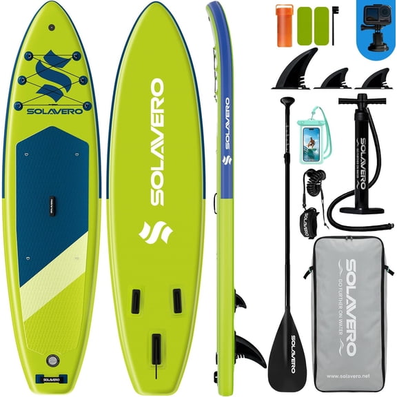 SOLAVERO 10'6" Inflatable Stand Up Paddle Board, Ultra-Light SUP Board with Accessories, Anti-Slip EVA Deck for Adults