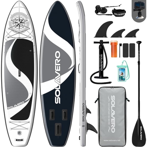 SOLAVERO 11'x35" Inflatable Paddle Stand Up Board with SUP Accessories for Adults, Ultra-Light & Non-Slip Deck Sup Paddle Board
