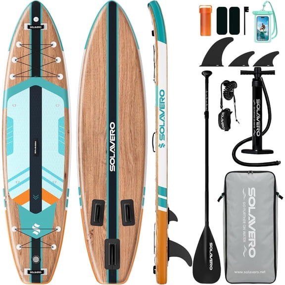 SOLAVERO 11'x35" Inflatable Paddle Stand Up Board with SUP Accessories for Adults, Ultra-Light & Non-Slip Deck Sup Paddle Board